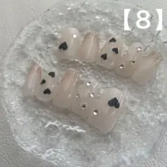 ネイルチップ 韓国ネイル ちゅるん ハート ビジュー ベージュ ゴールド