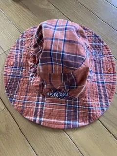 mont-bell キッズハット オレンジ系チェック51〜54cm
