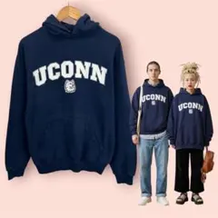 90s JERZEES UCONN カレッジスウェットパーカー ネイビー 古着