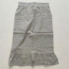 【新品】綿100％　腰エプロン　ベージュ　チェック　裾フリル　レトロ　カフェ