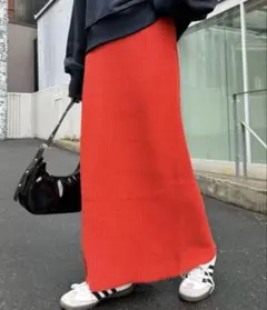 リブニットスカート スリット入り