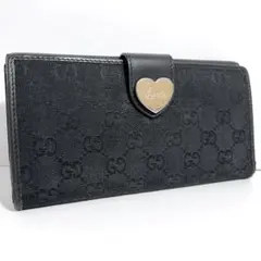 グッチ 長財布 GGキャンバス GG柄 ジャガード ハート ゴールド金具 黒