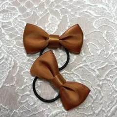 コッパー色リボンヘアゴム2個セット