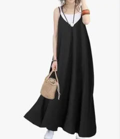 【美品】キャミソールワンピース ブラック L マキシ丈 ロング 春服 夏服