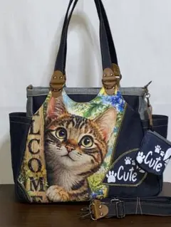 ☆岡山デニム☆トラ猫☆リュック対応☆4wayあおりバッグ