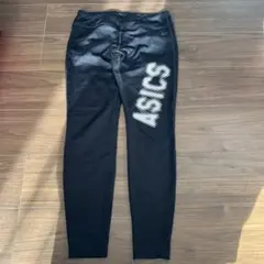ASICS ブラック タイツ ロゴプリント