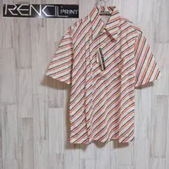 ●RENCIL PRINT● 半袖ポロシャツ 斜めボーダー M