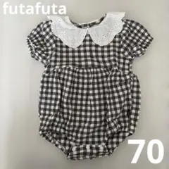 バースデイfutafuta チェック柄半袖ロンパース 襟付き70