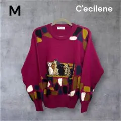 C'ecilene ワインレッド M 厚手ニット クルーネック ウール100%