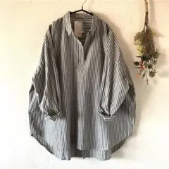 サマンサモスモス sm2 綿麻　後ろボタン　スキッパーシャツ　ストライプ