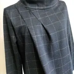 【訳あり】ブラックチェック柄 長袖トップス(ハイネック)　38　Mサイズ