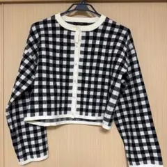 黒と白のチェック柄カーディガン w closet
