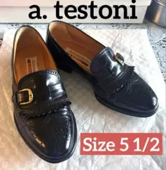 a.testoni ア・テストーニ ブローグ 黒ローファー UK5 1/2