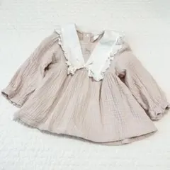 美品　コトリ　長袖　レース襟　コットン　ブラウス　ピンク　80