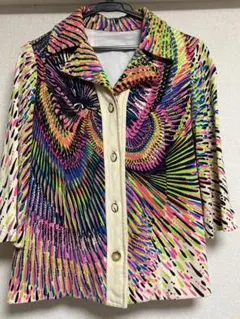 激レア ヴィンテージ 裏地付き7部袖ジャケット サイケ カラフル サイズM 古着