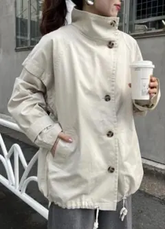 チャオパニック　袖取り外しポンチョ風トレンチミドル丈コート　F