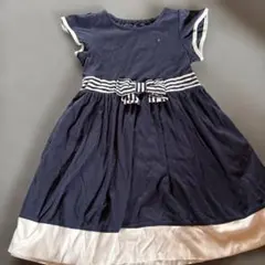 ネイビー 半袖ワンピース リボン付き