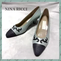 【NINA RICCI】 ミント メッシュ パンプス 上品 水色 22.5㎝のサムネイル