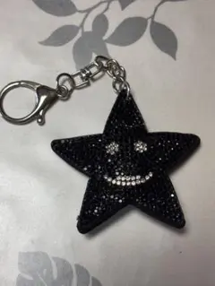 黒スパンコール・星形キーホルダー・キーリング　バッグチャーム