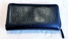 GUCCI グッチ 長財布 ラウンドジップ　シマレザー ブラック