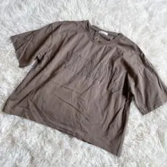 a.v.v 半袖Tシャツ 5分袖 くすみブラウン 体型カバー 刺繍 コットン Lのサムネイル