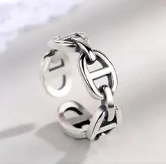 リング　指輪　アンカーチェーン　シルバー925　フリーサイズ　シンプル