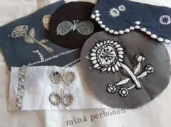 ミナペルホネン　quartet　chiyo　生地　はぎれ　刺繍　花　蝶