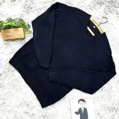 良品 MUJI Vネックニット M ネイビー コットン