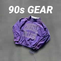 モックネック ドローコード付き パープル 90s GEAR ナイロンプルオーバー