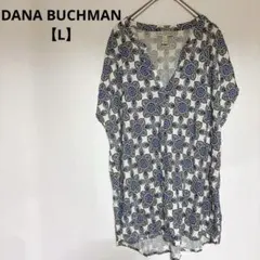 美品✨DANA BUCHMAN 【L】 花柄チュニック ブルー ホワイト 夏