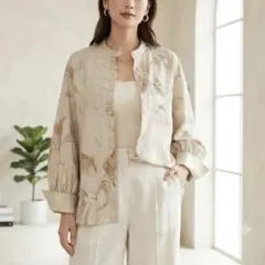 【美品】PARIGOT パリゴ パールボタン マーブル柄シャツドレス ブラウスFのサムネイル
