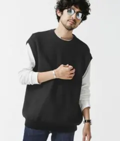 ナノ・ユニバース【ワイドシルエット】リネンブレンドニットクルーネックベスト春・夏