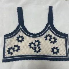 ニット花柄刺繍ビスチェ ネイビーアイボリー