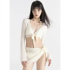 レディース 水着 4点セット ホワイトビキニ セパレート 長袖トップス体型カバー