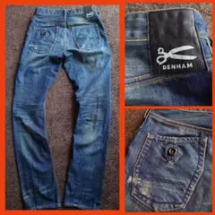 初期モデル‼️ DENHAM Vintage加工デニム 黒皮パッチ