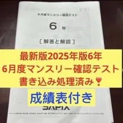 未使用原本！6年2024年6月度マンスリー サピックス 解答用紙成績資料付