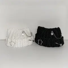 ▶︎にじぱぺっと　猫耳ニット帽　ホワイト×ブラック　2個セット売り　バラ売り可能
