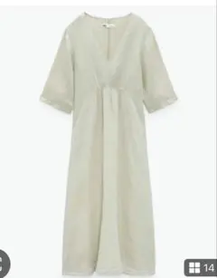 最終値下げ！ZARA ライトグリーン Vネックリネンチュニックワンピース