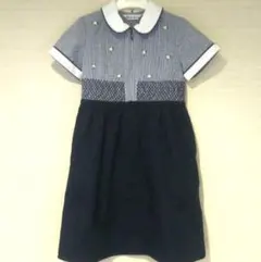 Shichiri 七里 荻窪 ワンピース 半袖 ネイビー 刺繍 チェック - メルカリ
