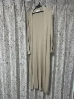 ベージュ リブ編み ロングカーディガン長袖