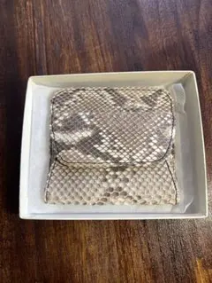 本革 リアル パイソン 財布 ナチュラルカラー 蛇革 コンパクト