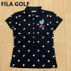 FILA GOLF フィラゴルフ　ポロシャツ　半袖　総柄　ブラック　Mサイズ