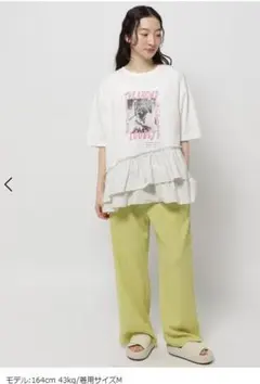 美品 niko and... 布帛コンビフリルロックTシャツ L