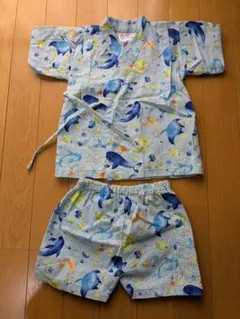 甚平 水色 90 海の生き物・魚柄 男の子/女の子