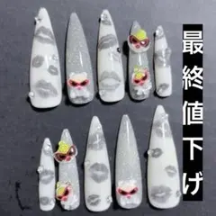 ネイルチップ ギャルネイル ロング リップネイル キャラクター ワンホン スナ系