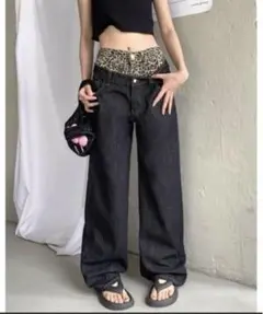 ダークデニム ワイドレッグパンツ Mサイズ