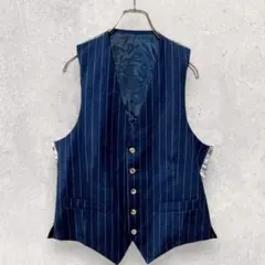 キラキラ ベスト ジレ メンズ M ストライプ ネイビー クラシック アニマル