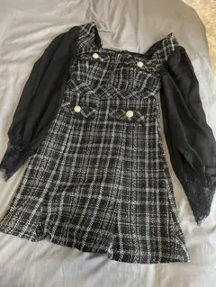 A*)様 黒白チェック ミニワンピース 長袖