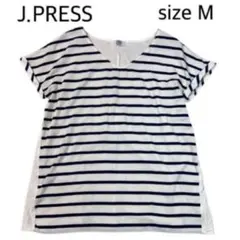 【size M】 J.PRESS ボーダーブラウス　半袖　切り替え　前後異素材のサムネイル