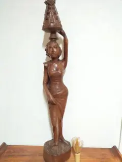 アフリカン アート マサイ族 ハンドメイド木製女性像彫刻 約65cm